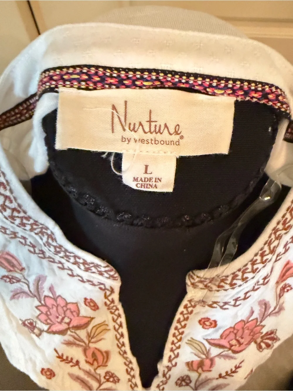 Nurture by Lamaze White V-Neck Tunic with Pink Floral Embroidery